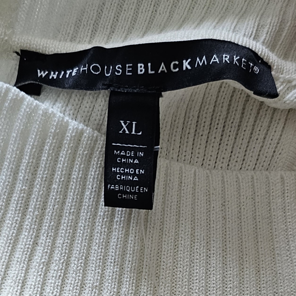 White House Black Market Braided Mockneck Ribbed Sweater Tank In Ecru Size XL - Picture 7 of 8